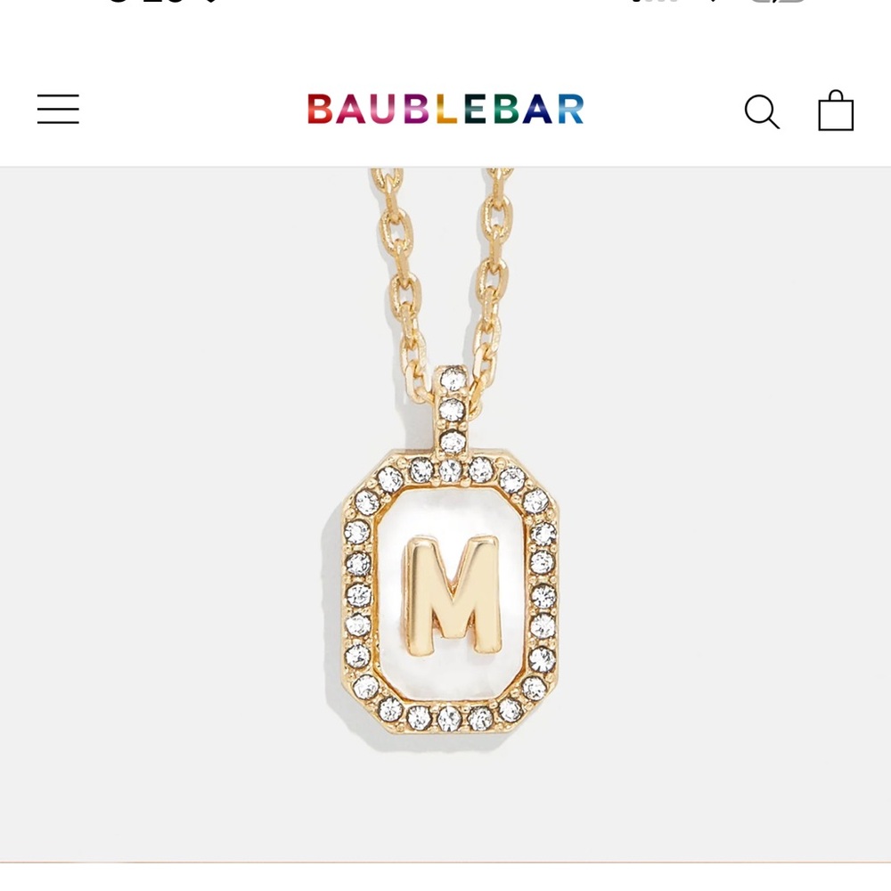 BaubleBar Gold Initial Necklace with Crystal Accents